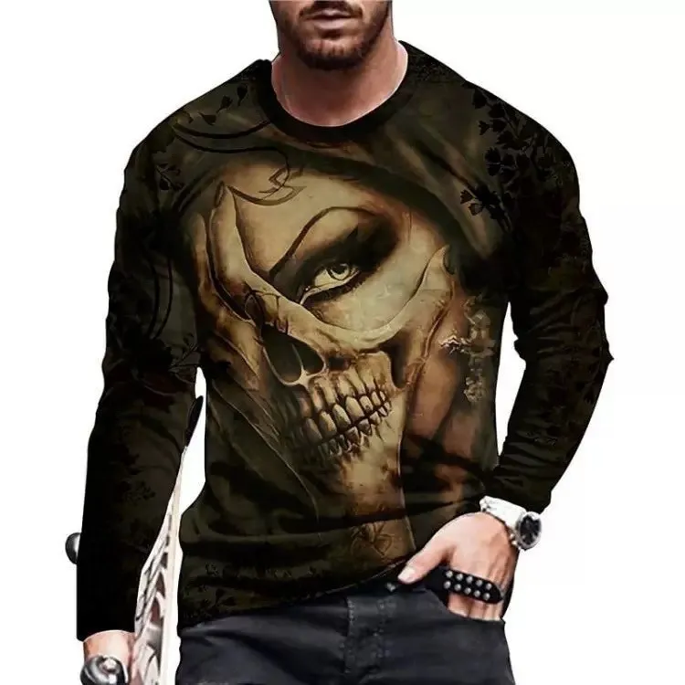 T Shirts for Men Long Sleeve Print Skull Hip-hop Harajuku Casual Spring and Autumn Men\'s Tops Streetwear Clothing\'s 5xl