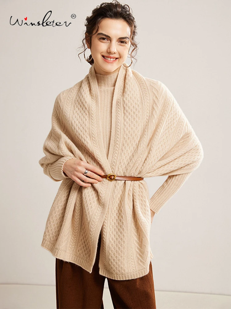 

Winsleter-Women 100%Cashmere Elegant Shawl, Fashion Hollow-out, Casual Warm Solid Knit Scarves, 2025 Autumn Winter New A58002CC