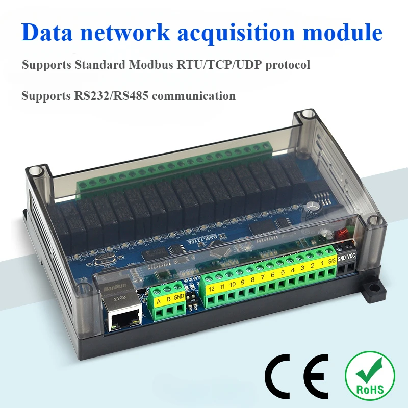 Data network acquisition module RJ45 RS232/485 Remote control Modbus TCP/RTU protocol network relay transistor control module