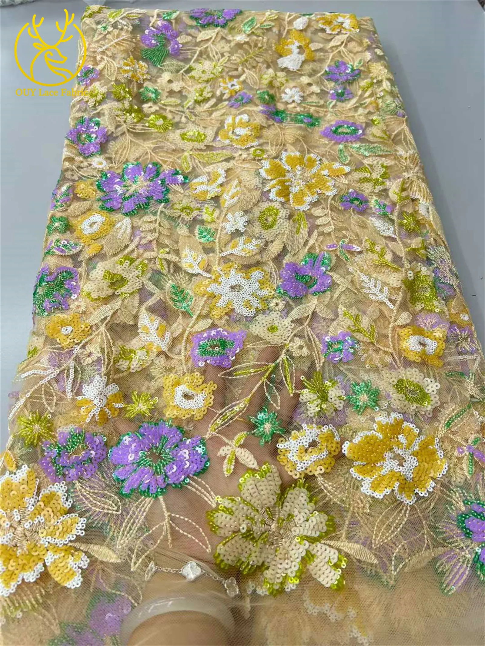 Tecido de renda de lantejoulas bordado 5 jardas 2025 mais recente estilo nigeriano frisado tule de noiva renda festa de casamento tecido material de costura