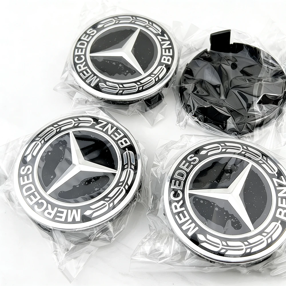 Image of 20 Stück 75mm Auto-Radnabenkappen-Abdeckungen mit Emblem für Mercedes Benz AMG B/C/E/S Klasse C43 C63 E43 E53 E63 GLC GLK CLA Zubehör