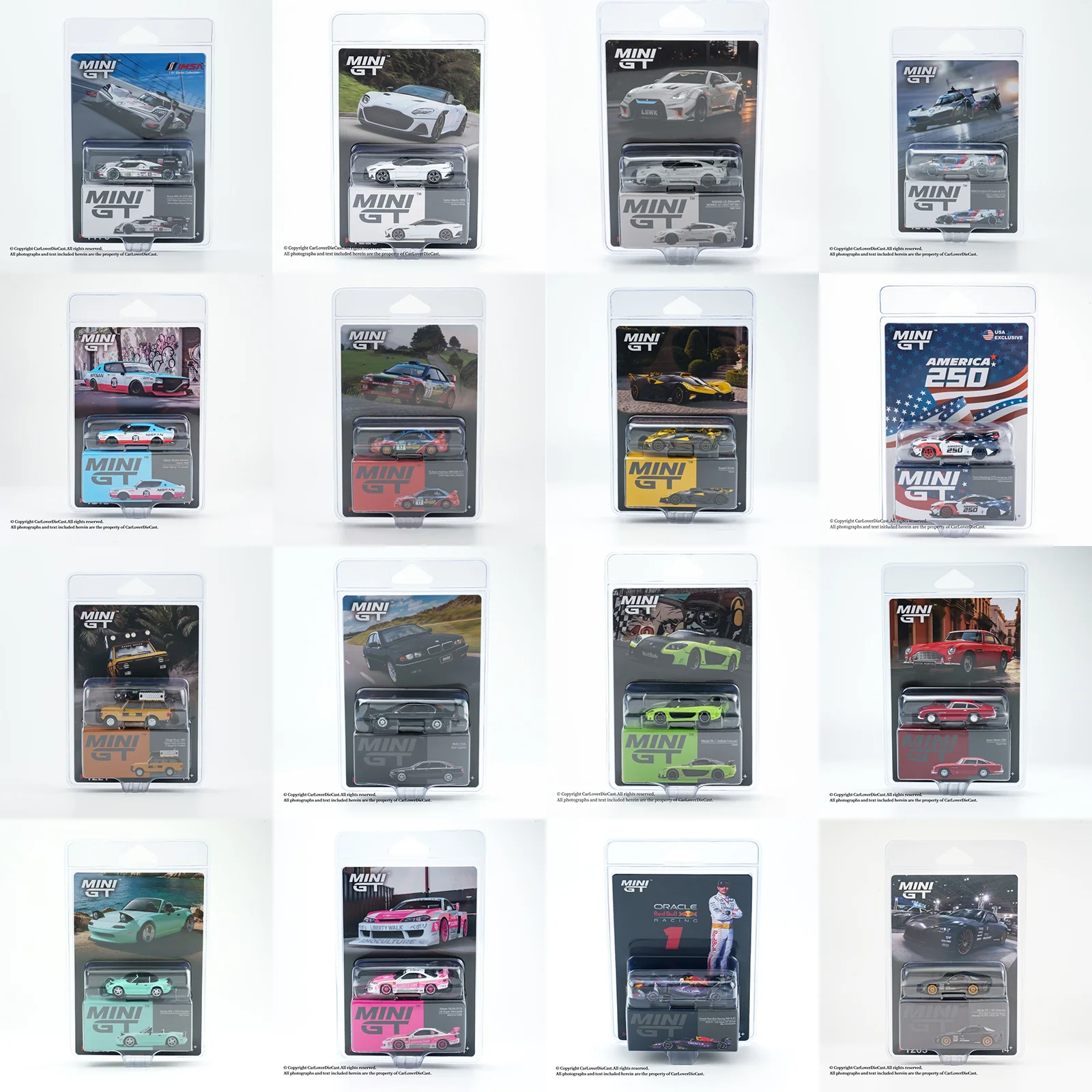 In Stock MINI GT 1:64 BMW Nissan Porsche Mercedes Benz Honda Red Bull F1 Ford Mazda Blister Packaging Alloy Die Cast Car Model
