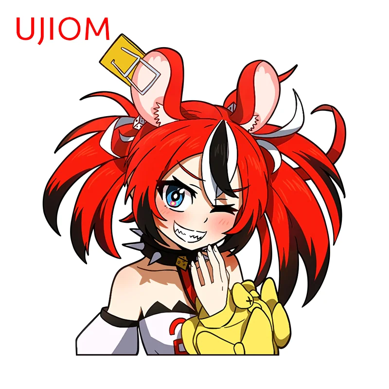 UJIOM UJIOM Hakos Baelz Mouse Ears Wall Sticker Red Black Ponytails Sneaky Smile Hololive Girl Decal Living Home Decoration
