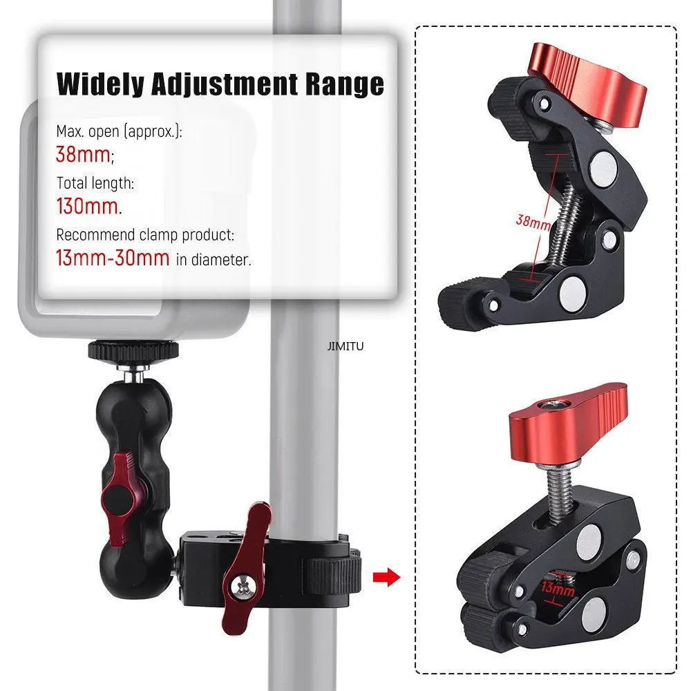 Universal Magic Arm Multi Functional Ballhead Clamp Double Ball Adapter Shoe Mount Adapte For Monitor Led Light Video 1/4 Camera