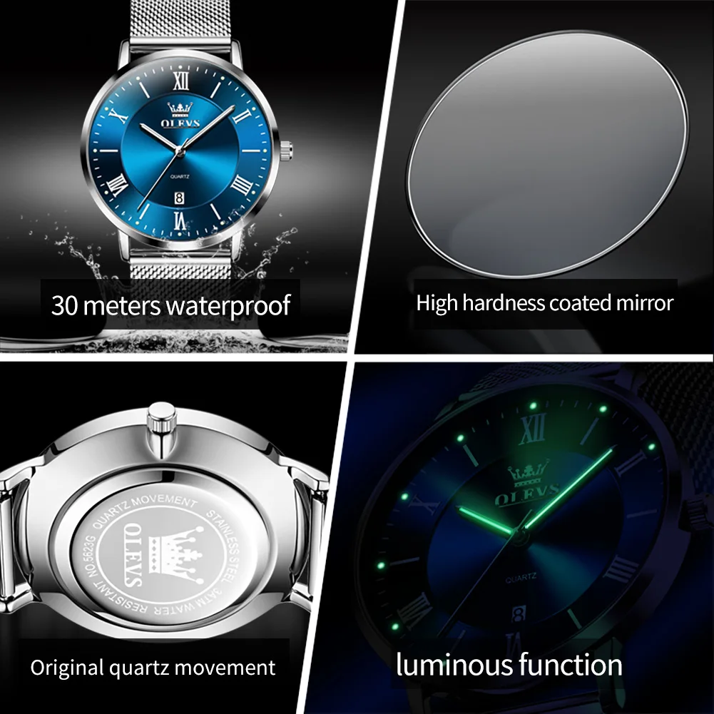 OLEVS 5623 Jam Tangan Pria Jam Tangan Kuarsa Pria Bisnis Sederhana Modis Jam Tangan Pria Tanggal Otomatis Kedap Air Asli Ultra Tipis Klasik
