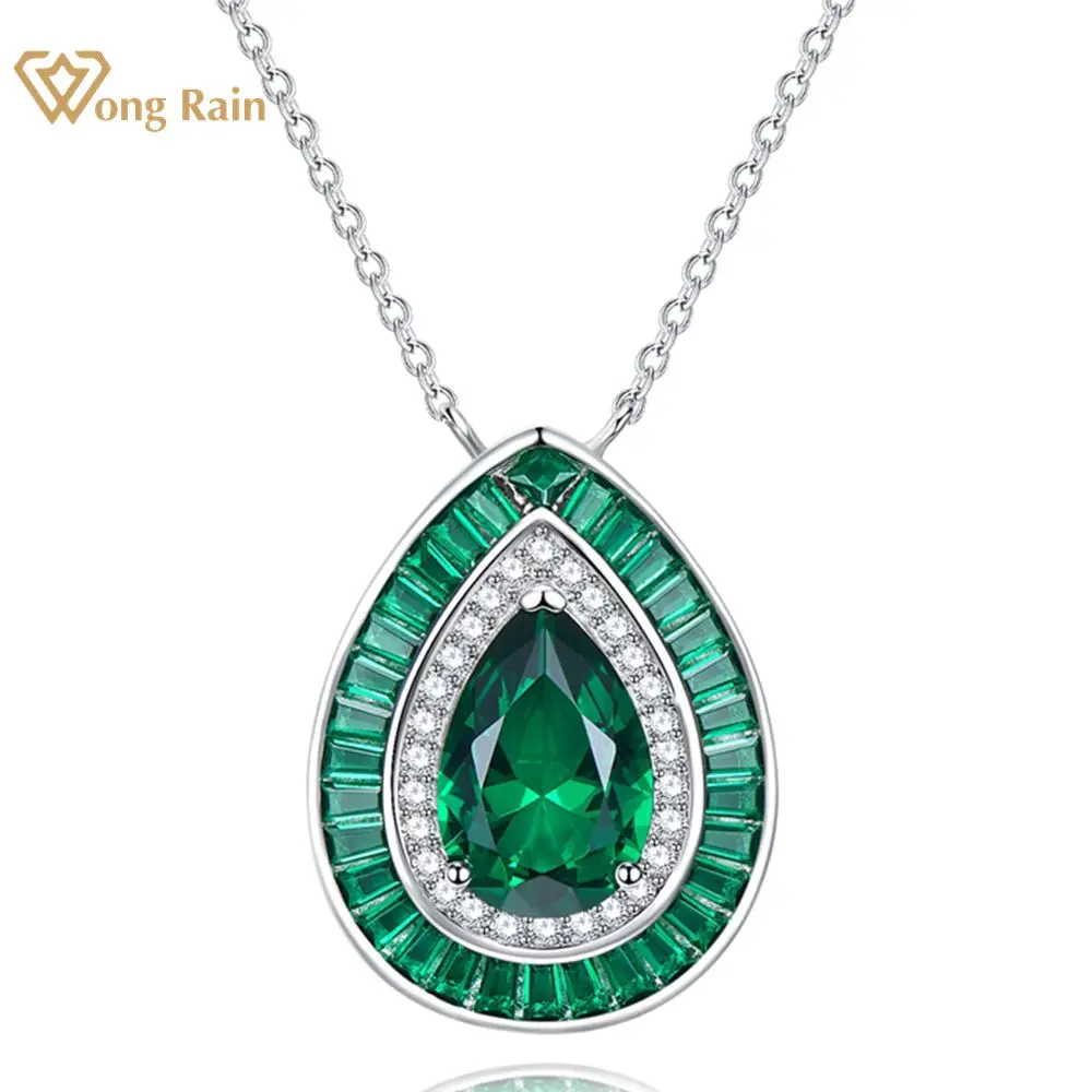 Wong Rain Vintage Solid 925 Sterling Silver Pear Cut 8*12 MM Ruby Emerald Gemstone Women Necklace Pendant Fine Jewelry Wholesale