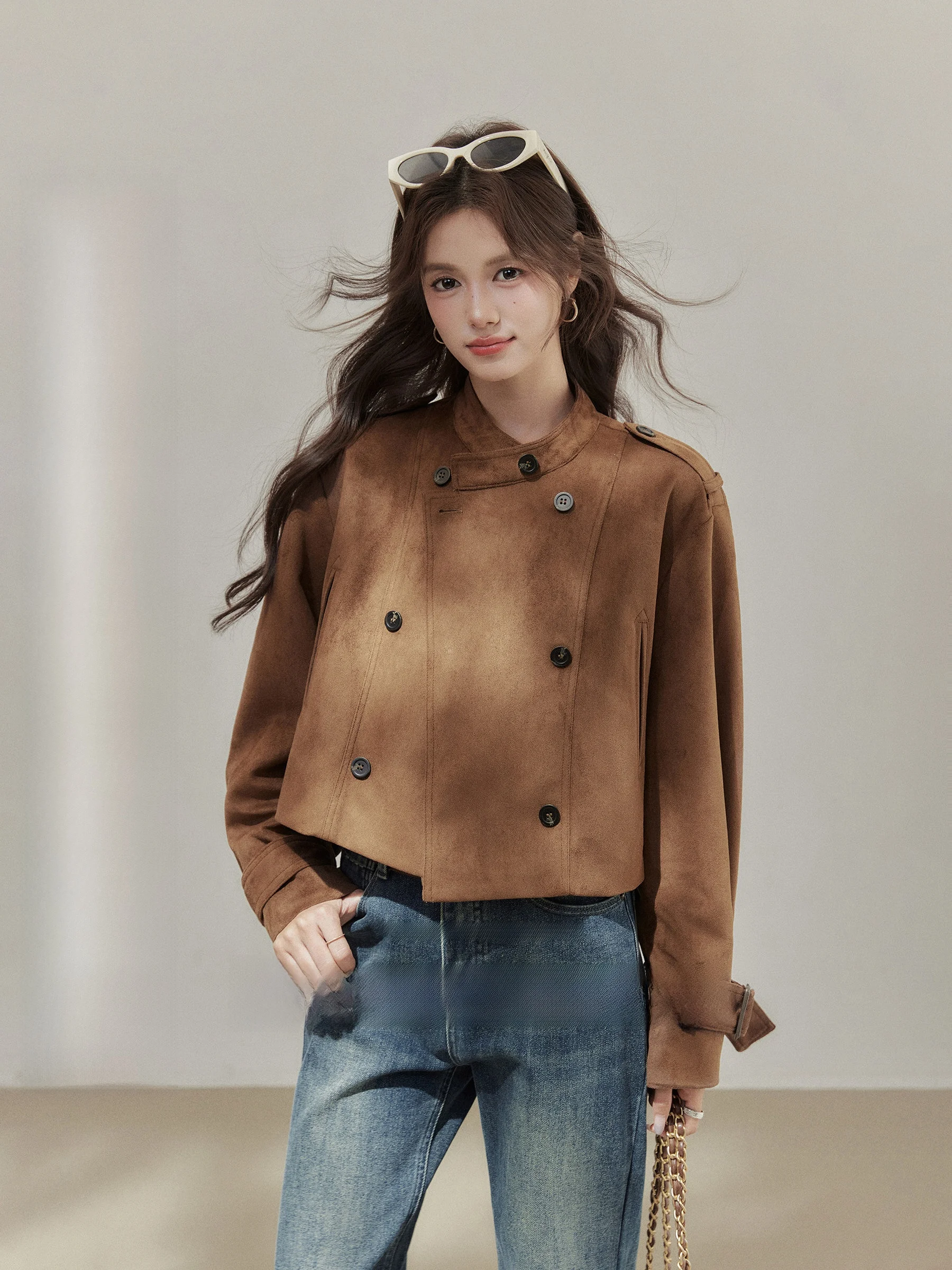 

Женский кардиган Qiongya Svel больших размеров, повседневный, с воротником-стойкой, на пуговицах, с длинными рукавами, цвет кофе