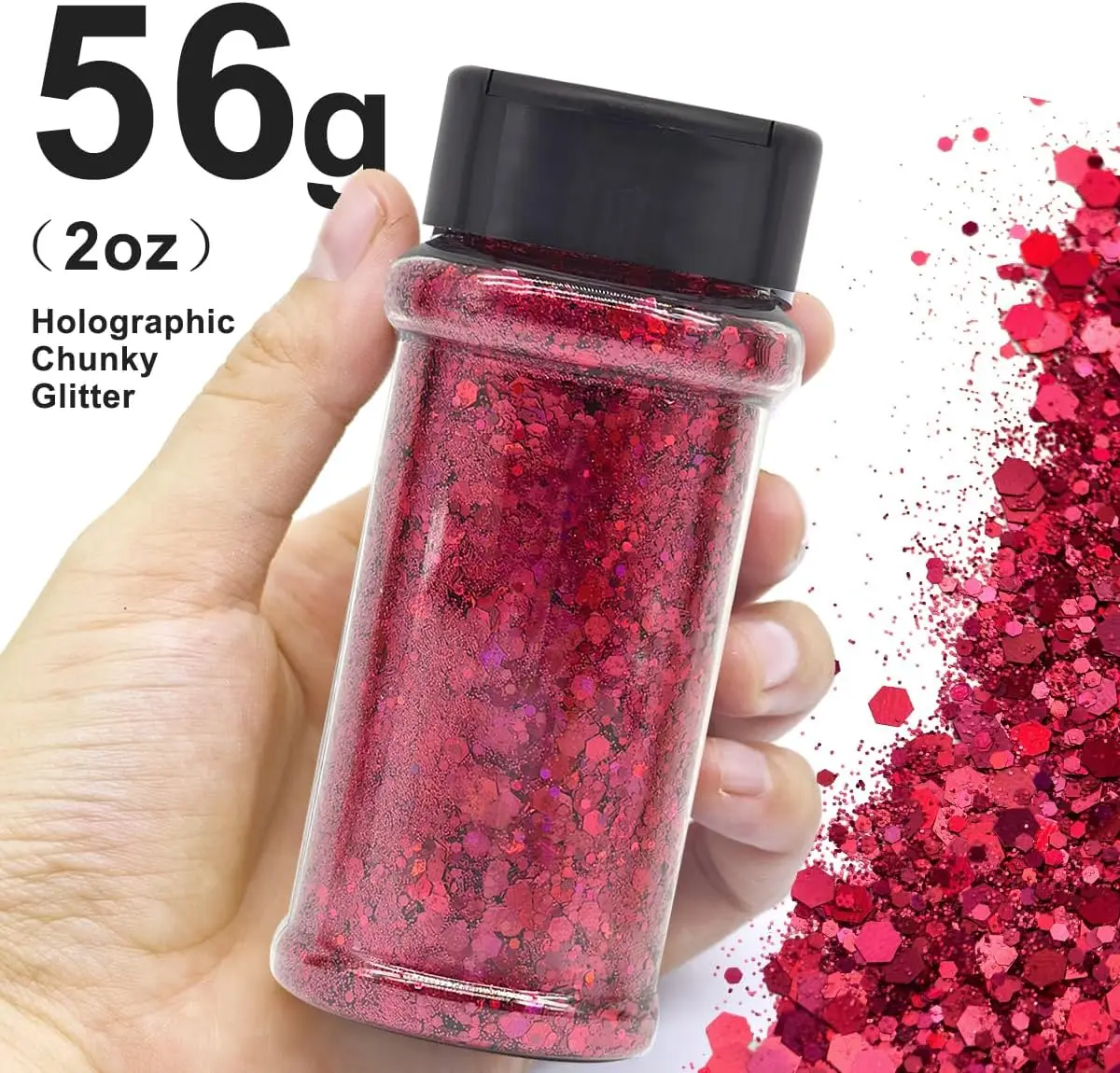 Silberner holografischer Nagelglitzer – 2 Unzen Glitzermischung, grober Glitzer, große Farben im Shaker, Nagelglitzerdekoration – Detail 12