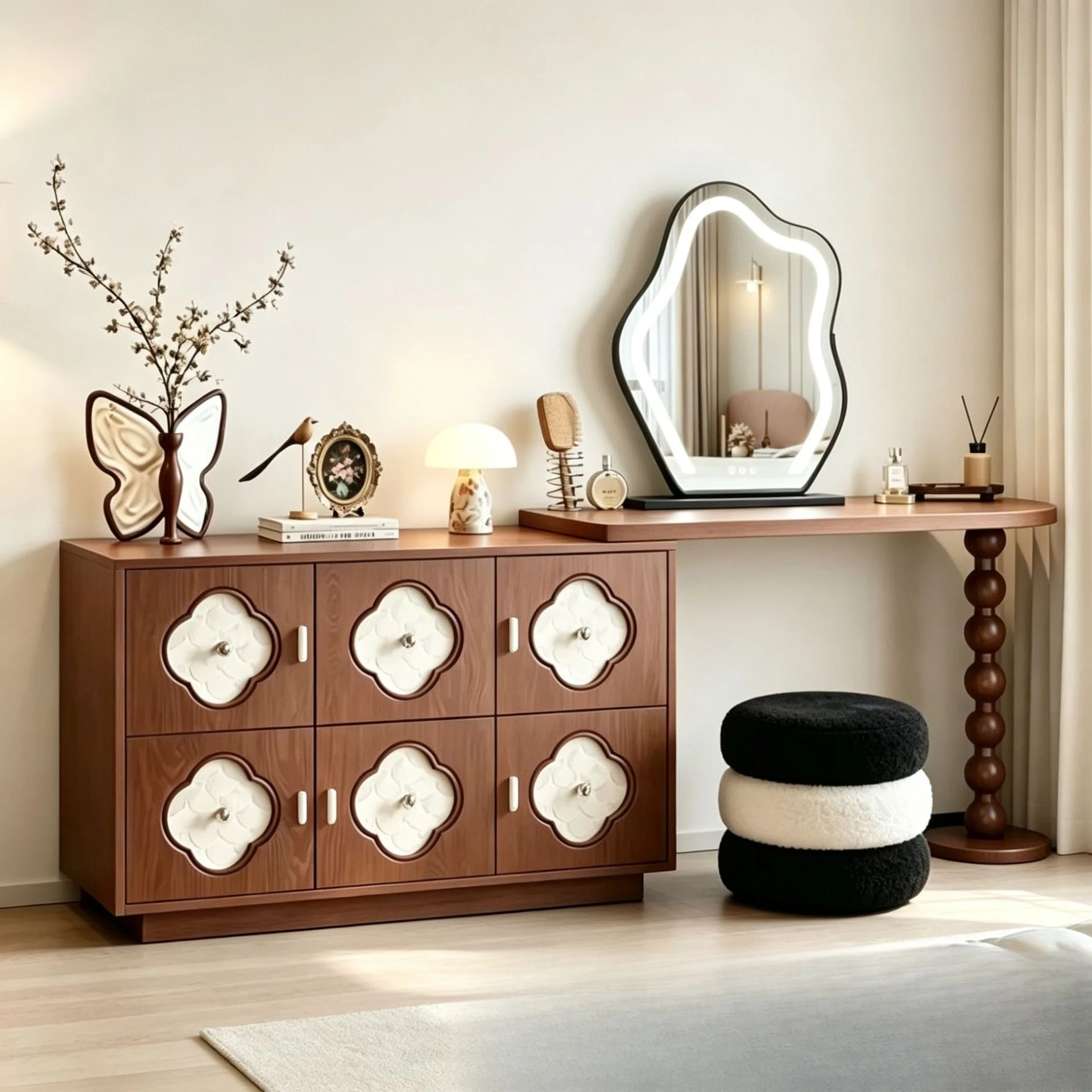 Shell dresser solid wood retractable L-shaped cosmetic table bedroom bedside storage chest integrated