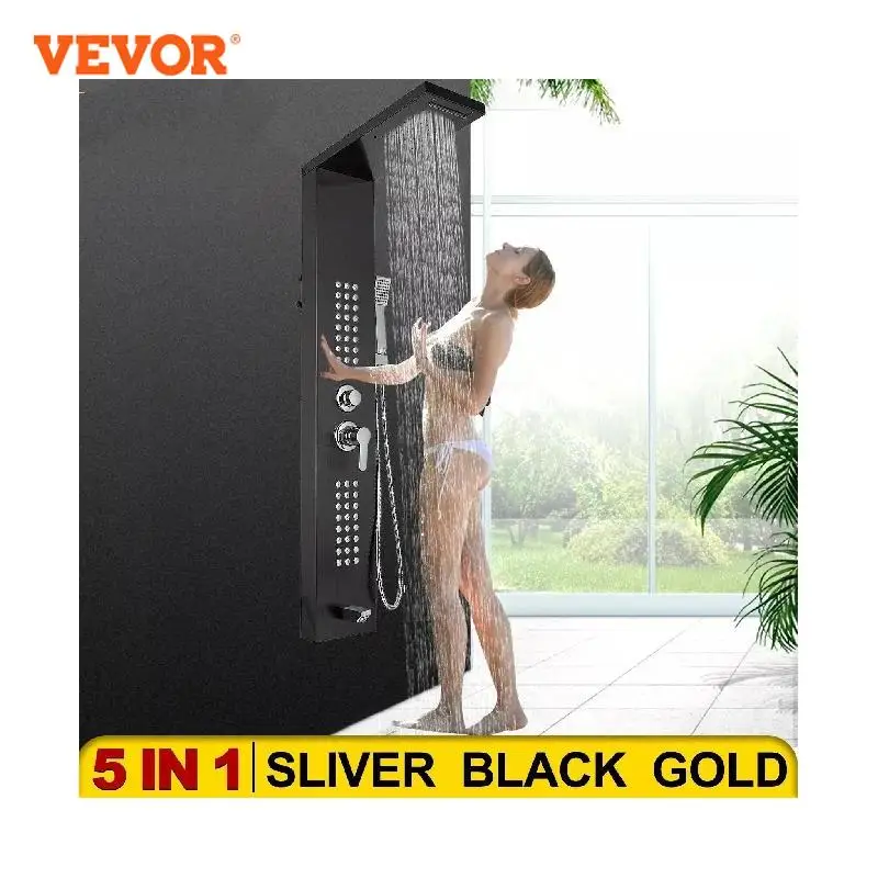 

VEVOR LED Light Shower Panel System Waterfall Rain Shower Faucet SPA Massage Jets Tub Shower With Bidet Bath Taps For Bathroom