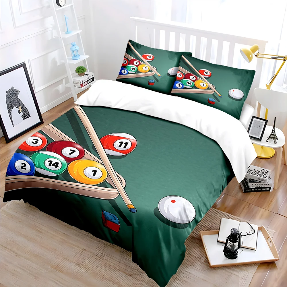Billiard balls and cue sticks Bedding Set for Kids Luxury Gift 3pcs Digital Print Comforter Set Soft Comfortable Breathable
