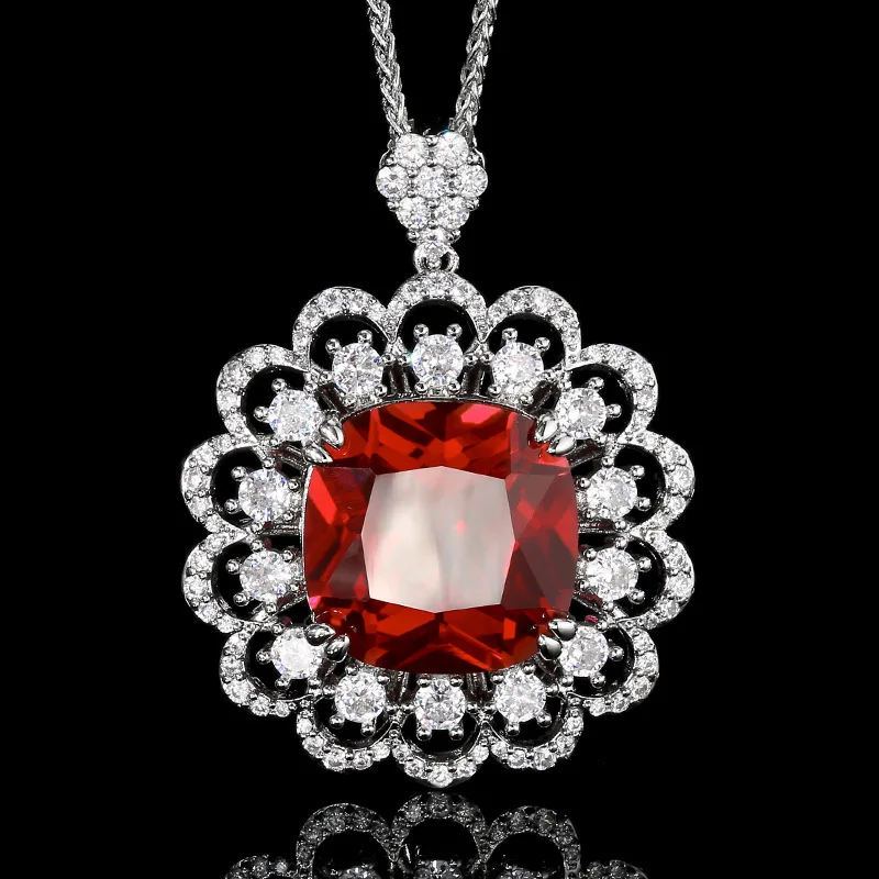 

Hot-selling new jewelry: copper base, gold-plated, red corundum, vintage lace pendant necklace, stone size 16*16