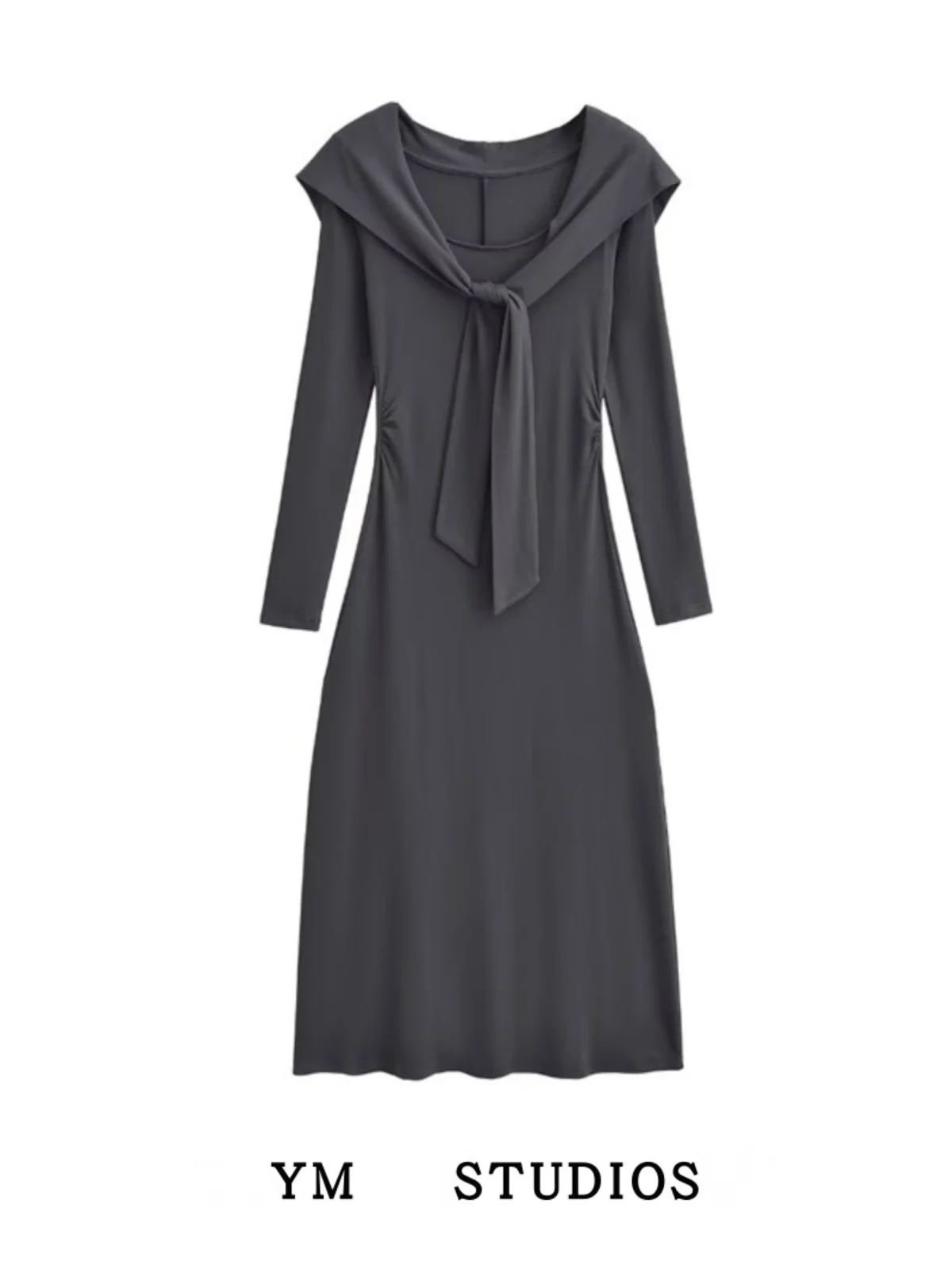 

Сексуальное платье-халат с длинными рукавами и завязками на плечах, мягкое, удобное, имитация двух частей, средней длины, весна-осень, в стиле "сладкий и пикантный шик"