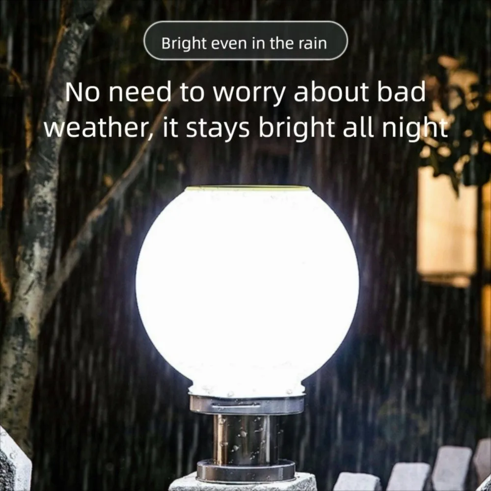 20-25-センチメートル柱ランプステンレス鋼防水-led-ラウンドボールインテリジェント光制御-3-色太陽電池柱ランプ