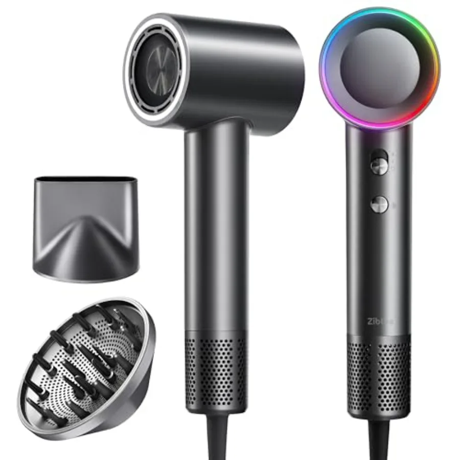 

High-Speed Hair Dryer for Curly Hair Women and Men, Grey Brushless Motor 160, 000 RPM, 500M Ionic Negative for Frizz Reduction,