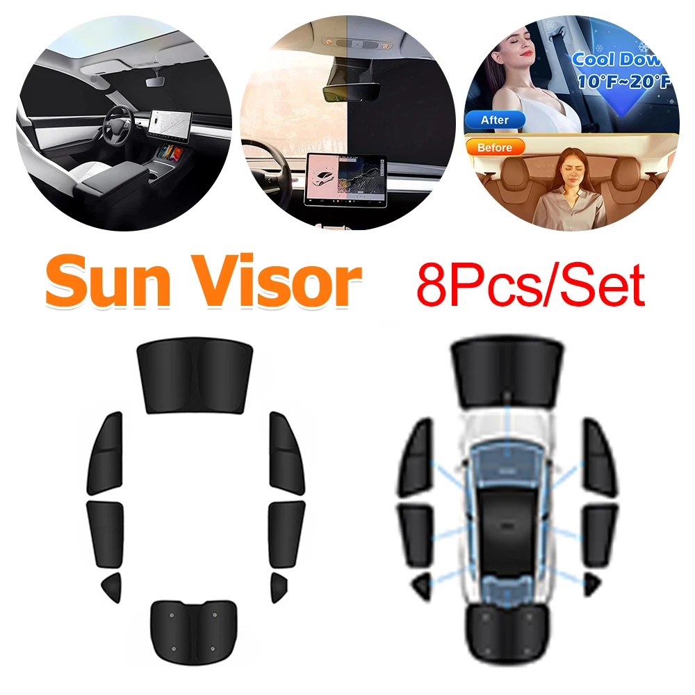 

8Pcs/Set Car Multi Sun Shade Ultraviolet Isolation Car Windows Sun Shade Auto Sun Shade for Tesla Model Y 2020-2024 Accessories