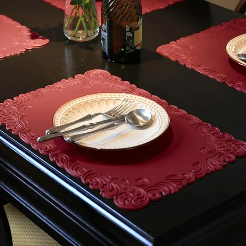 1/4/6 Square Placemats Rectangular Faux Leather PU Place Mats Pad Kitchen Accessories Outdoor Indoor Christmas Place Mats Red