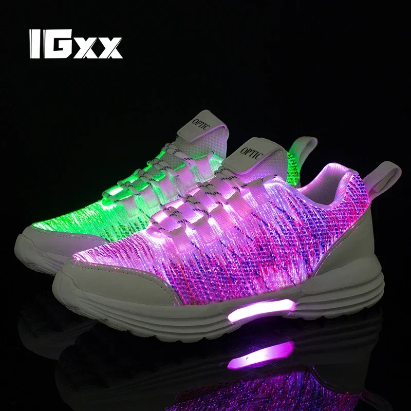 LED Shoes Light for Men New Year Gift Light Up Sneakers USB Recharging Fiber OPTIC Cloth Elastic Sole Glowing Luminous Flashing