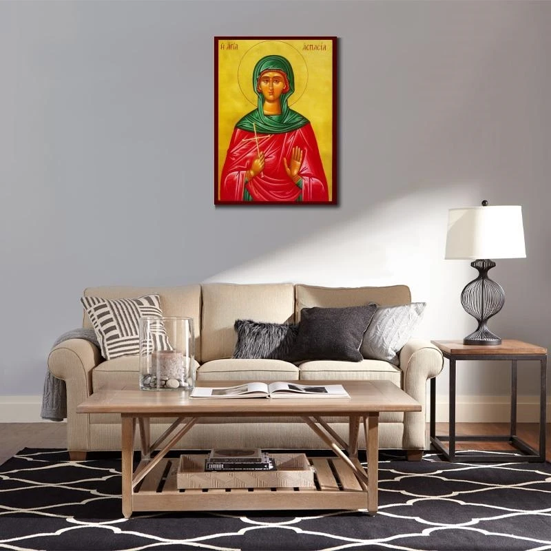 Saint Aspasia icon Canvas Wall Art Orthodox HD Poster Printed Byzantine Painting Religious Picture Sitting Room Decor Large Gift