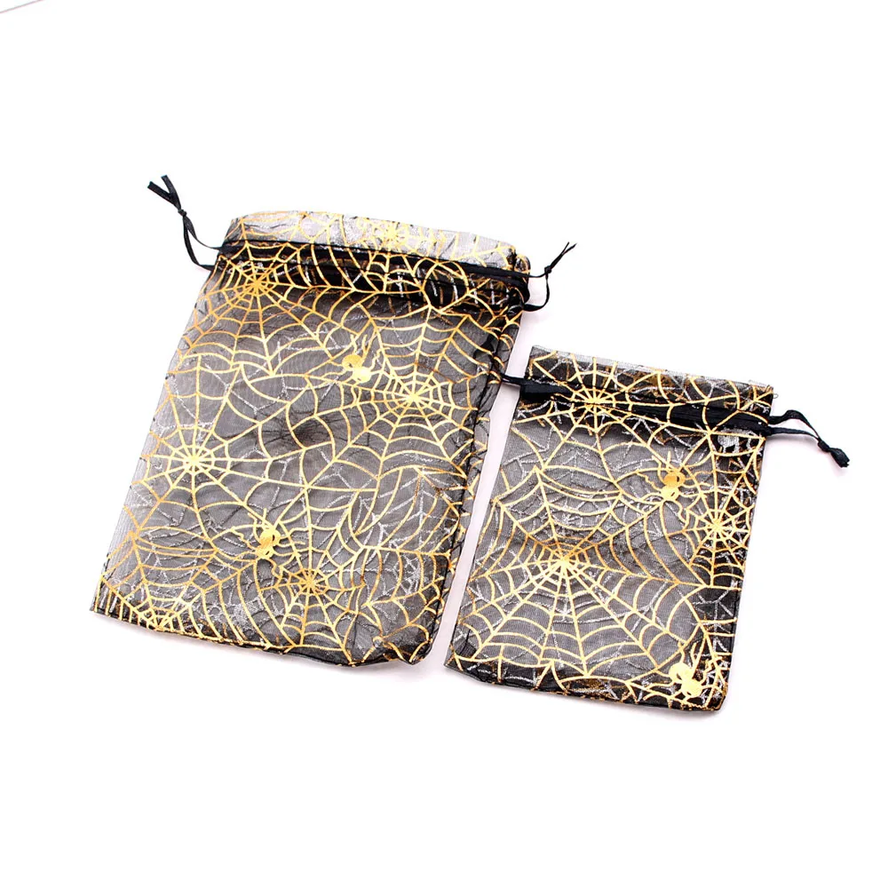 100pcs/lot 10*14cm Pumpkin Lantern Spider Organza Drawstring Pouch Halloween Gift Carnival Night Candy Packaging Bags