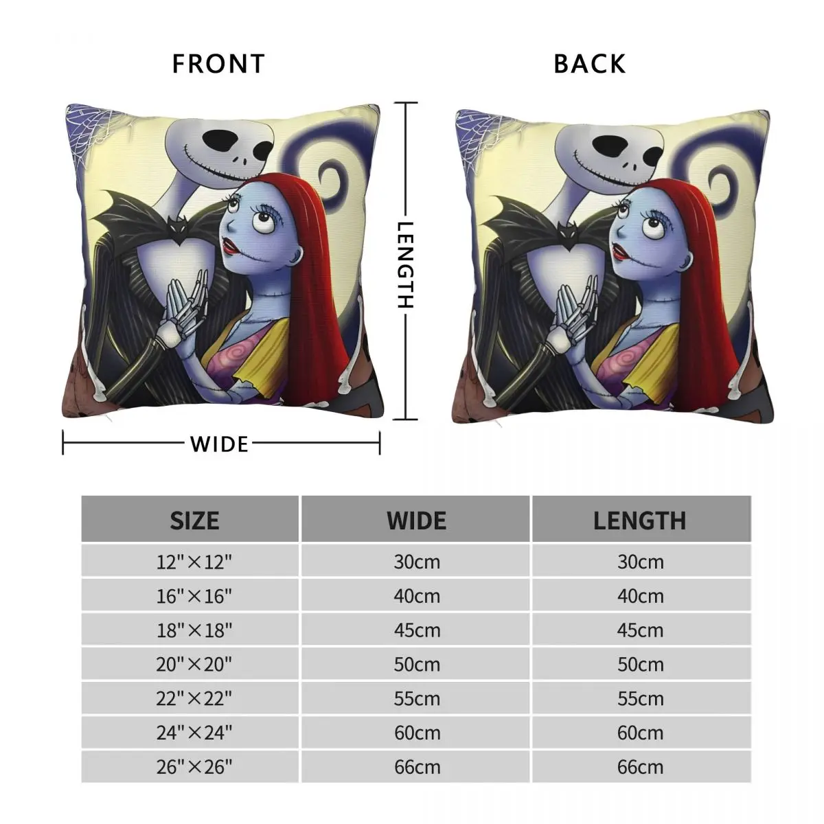 سالي وجاك أكياسها كابوس قبل عيد الميلاد وسادة تغطي الأزياء وسادة للديكور للمنزل 45x45cm