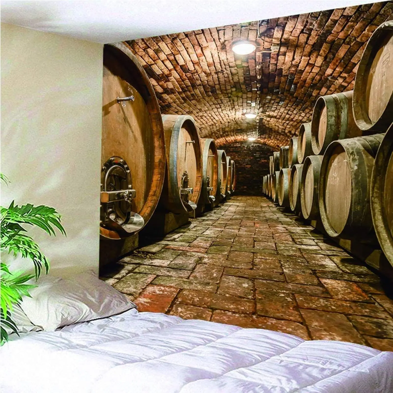 Vintage Brick Wall Wine Cellar Living Room Tapestry Wine Ltaly Oak Barrel Cold Dark Underground Cellar Wall Hanging Dorm Decor