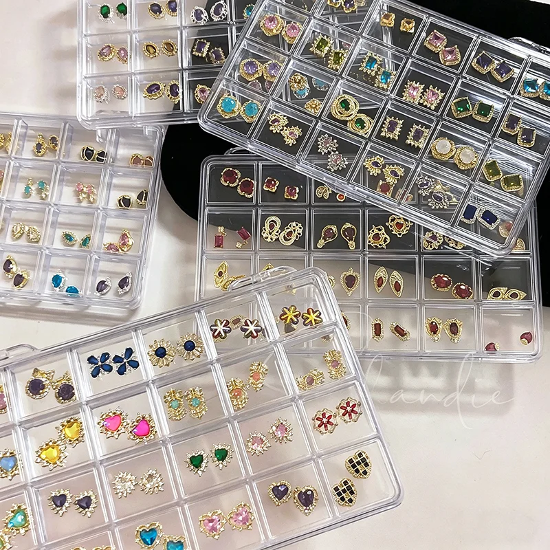 

Набор роскошных циркониевых украшений для ногтей, 24 ячейки, стразы для декора, оптом, для самостоятельного дизайна и накладных ногтей