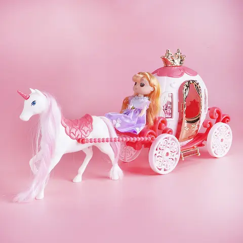 Mini Pumpkin Cart Princess Dollhouse Miniature Carriage Furniture Model With Lights Doll House Puzzle Play Accessory Girl Gift