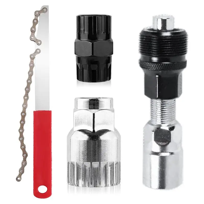 NEW HOT In Stock-4Pcs Bike Repair Tool Kit Freewheel Cassette Lock Ring Crank Puller Bottom Bracket Tool Chain Wrench For Road M