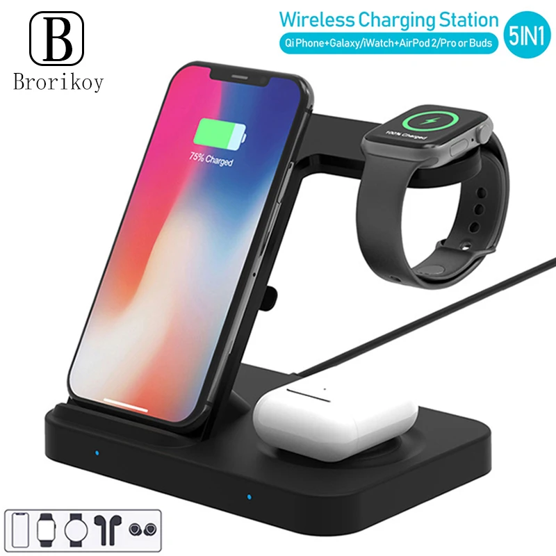 

Wireless Charger Dock Station for Samsung Galaxy Buds Gear S3 Sport Wireless Charging Stand for iPhone 12 Airpods Pro Watch 5 4