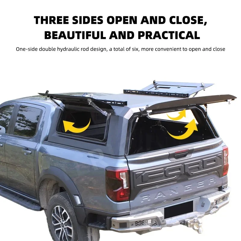 Custom 4x4 Hilux Hardtop Pickup Canopy Waterproof Roll-Up Bar Topper Toyota Hilux Ford Ranger Navara GMC Tundra Hinged Operation