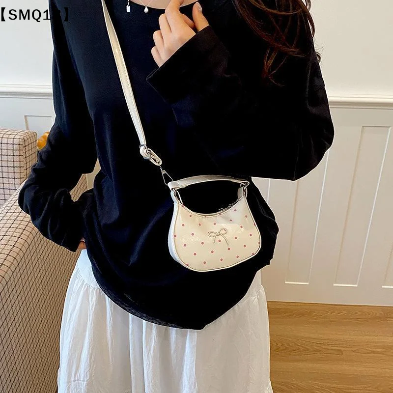 Mini Butterfly Knot Lipstick Bag Spring New Korean Style Polka Dot Pearl Handbag Crossbody Luxury PU Leather Leisure Travel【SMQ】