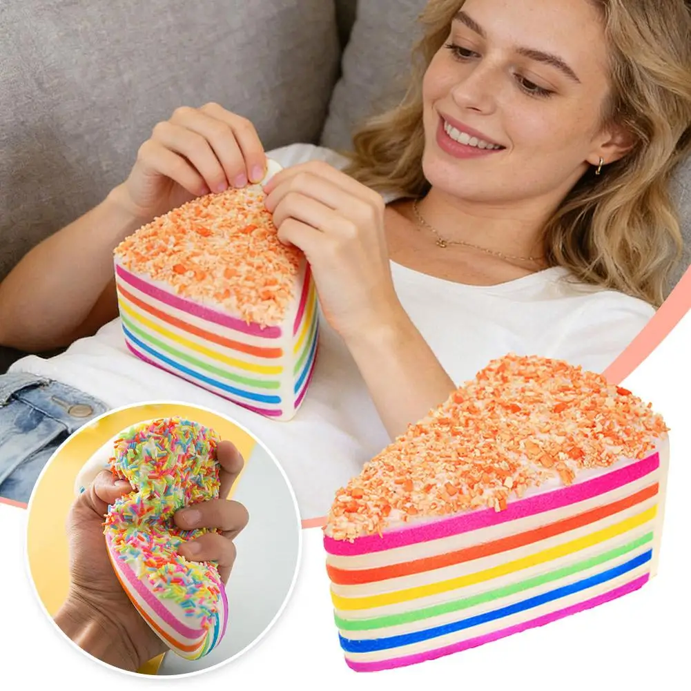 Soft Slow Rising Squishy Toy Rainbow Triangle Cake Squeeze Stress Relief Simulation Educational Toy