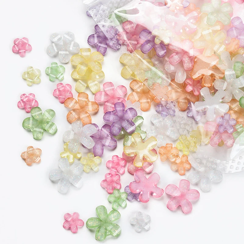 50pcs Nail Art Resin Five-petal Small Flower Decorations Three-dimensional Sparkling Crystal Nail Accessories