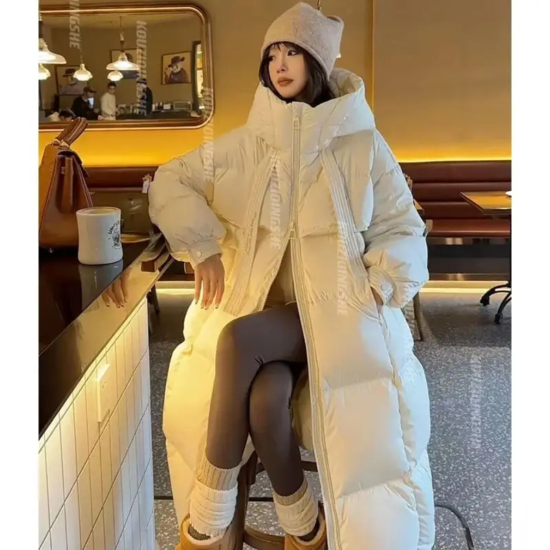 Hooded Down Jacket for Women, Long  White Duck Parkas, Light, Luxury, High-end, Fashion, Winter, 2024