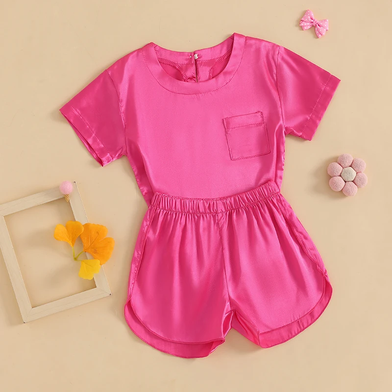 

Children s Girl 2-Piece Pajama Set with Short-Sleeve Round Neck Top and Shorts - Cute Toddler Sleepwear Ensemble