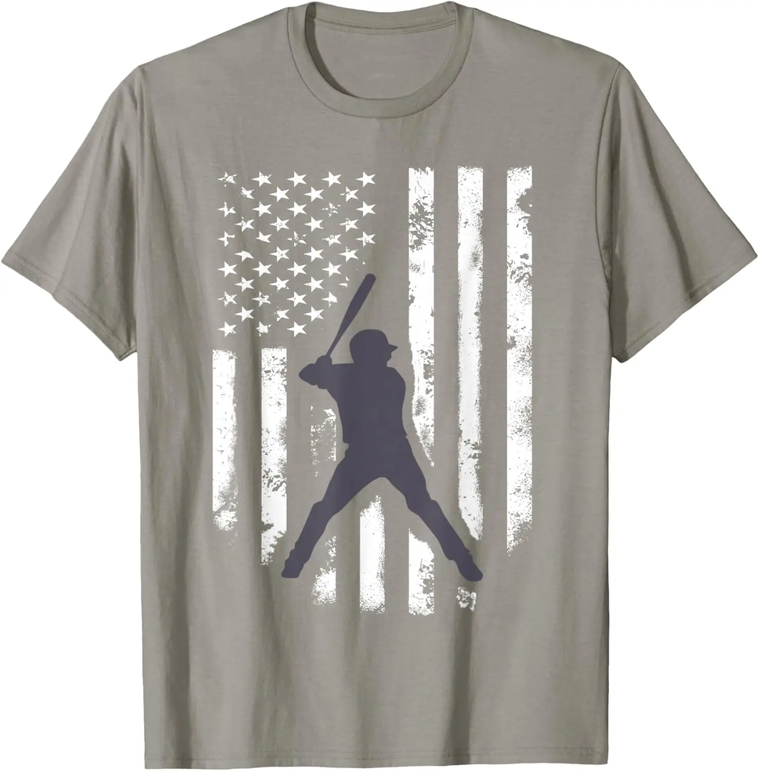 Baseball Batter American Flag Distressed Graphic Tee Soft Breathable T-Shirt