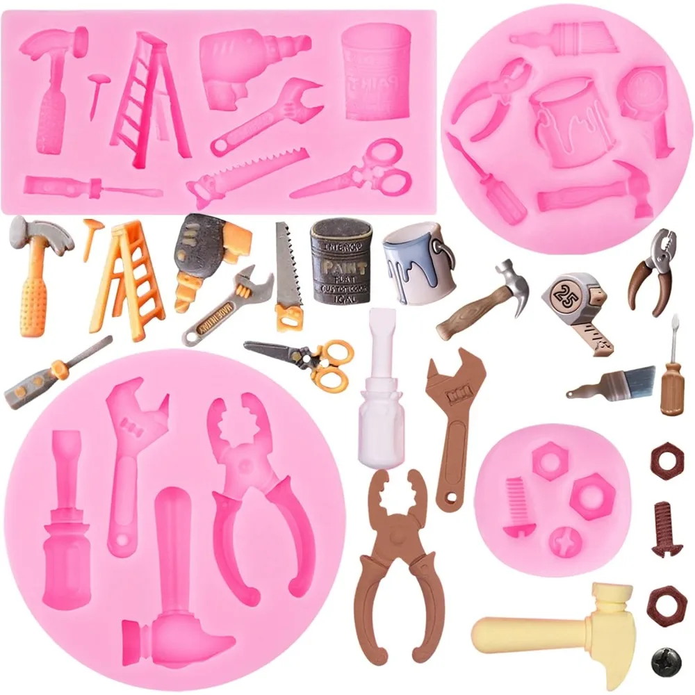 

Hand Tools Silicone Molds 4 Pcs, Mini Construction Tools Chocolate Fondant Molds for Cupcake Toppers Mini Cake Decorating Candy