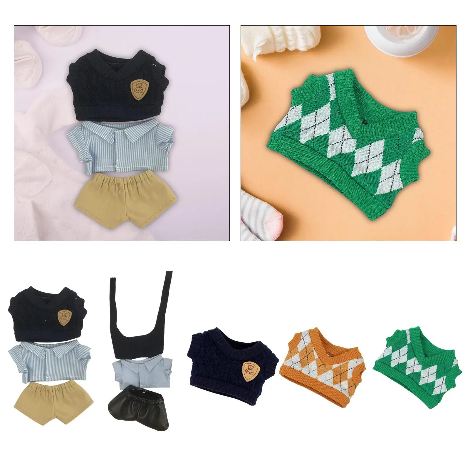 Ensemble de vêtements de poupée en peluche, jouet en peluche doux, accessoires de poupée, vêtements d'animaux en peluche, accessoires Photo pour poupée de 15cm 17cm