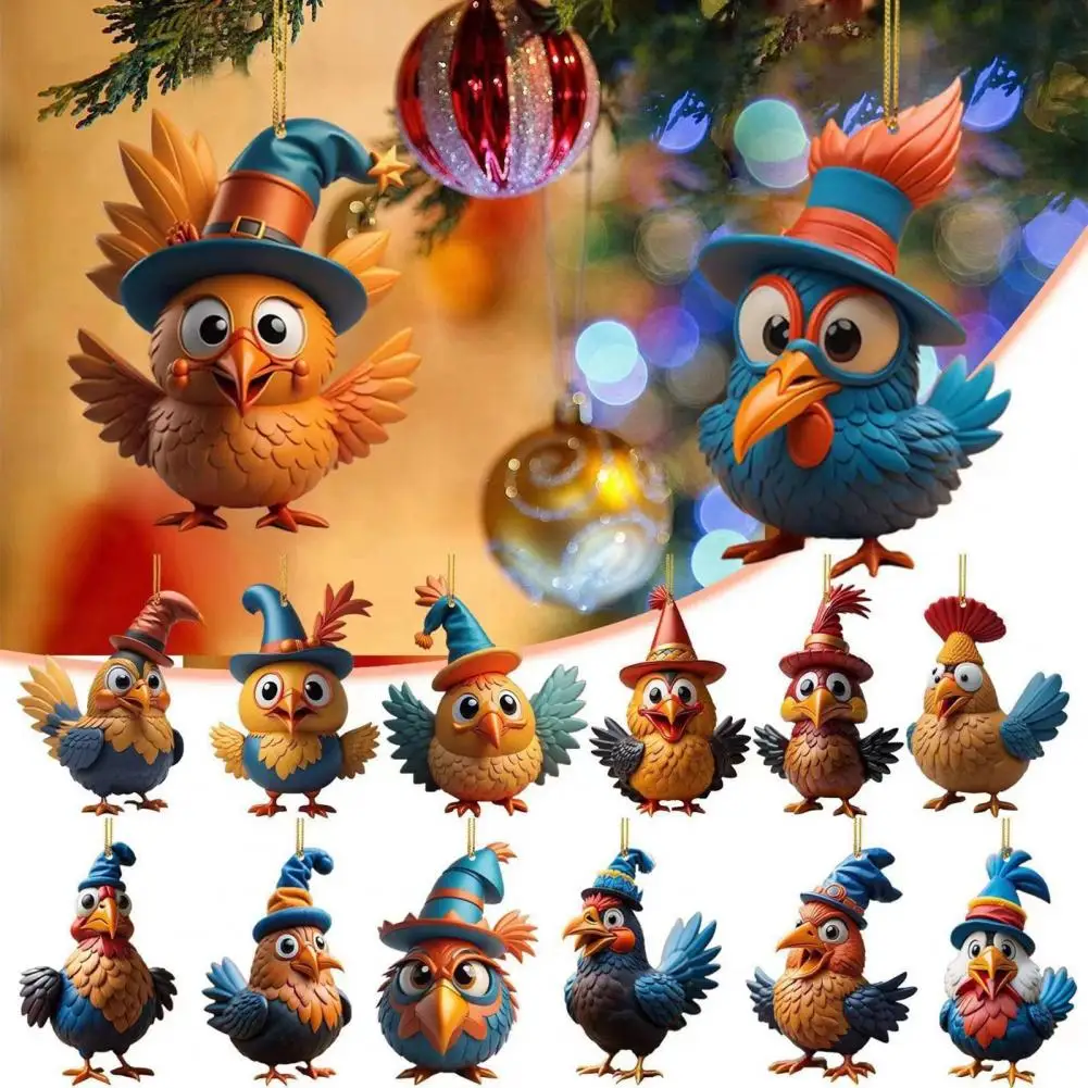 Turkey Pendant Christmas Decoration Cute Chicken Hanging Ornament for Home Car Decor 2d Flat Acrylic Chick Pendant with Cartoon