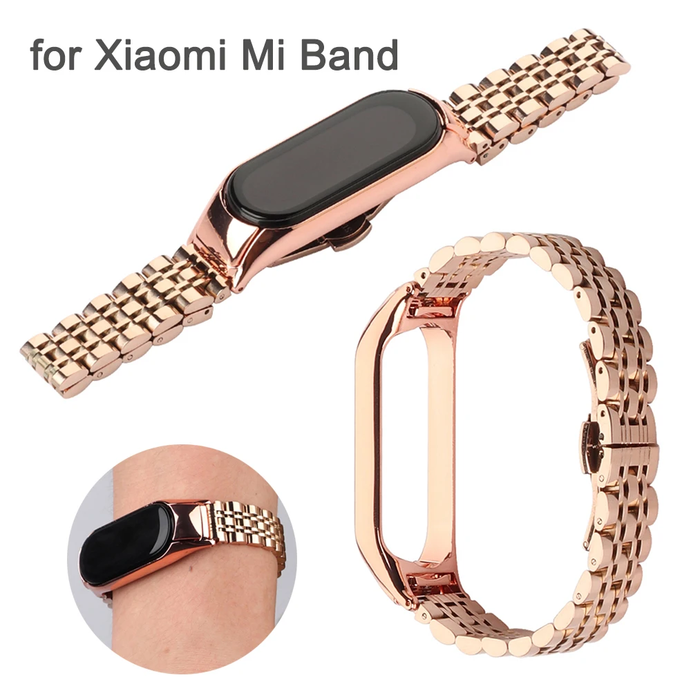 Watch Bands Mi Band 8 4 5 6 7 Bracelet Stainless Steel Wristband for Xiaomi Mi Band 5 Wrist Strap Metal Accessories Rose Gold