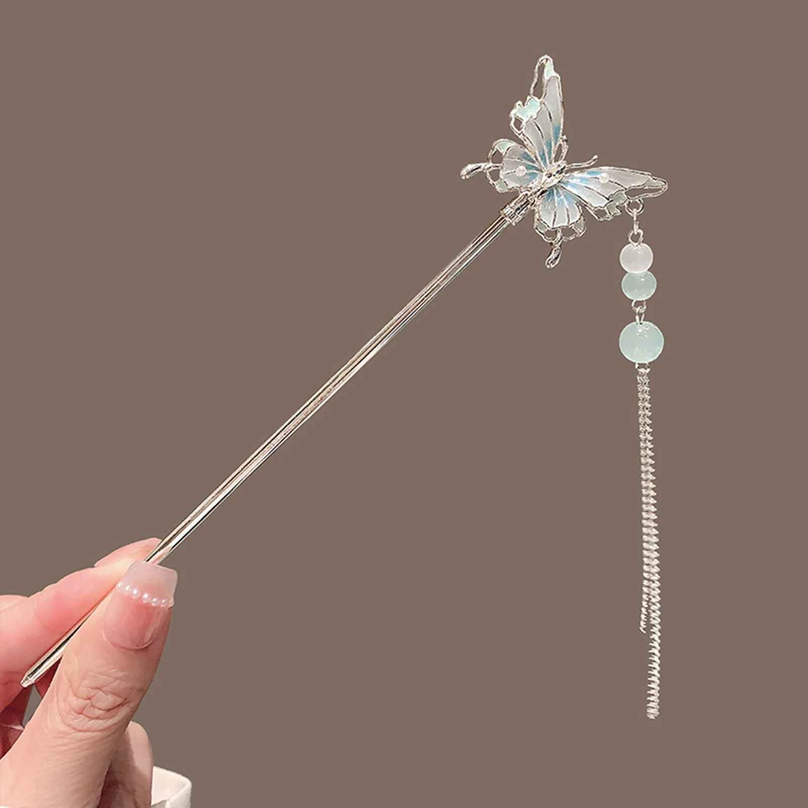 Bacchette per capelli a farfalla Hanfu cinese per accessori per capelli da donna Nappa lunga Forcina in metallo Gioielli per capelli Cheongsam retrò