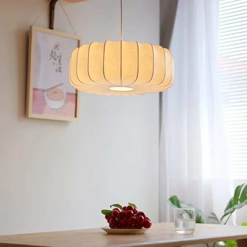 Retro Design Silk LED Pendant Light Suitable for Dining Study Rooms Bedrooms Office Desks Chandelier Decorative Homes Bright