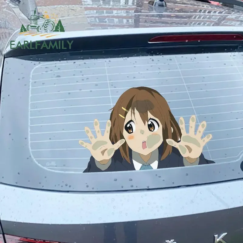 EARLFAMILY 43cm X 26.5cm Anime Car Stickers for Kawaii Hirasawa Yui Cute Peeker Waterproof Car Trunk Window Glasses Decal Decor