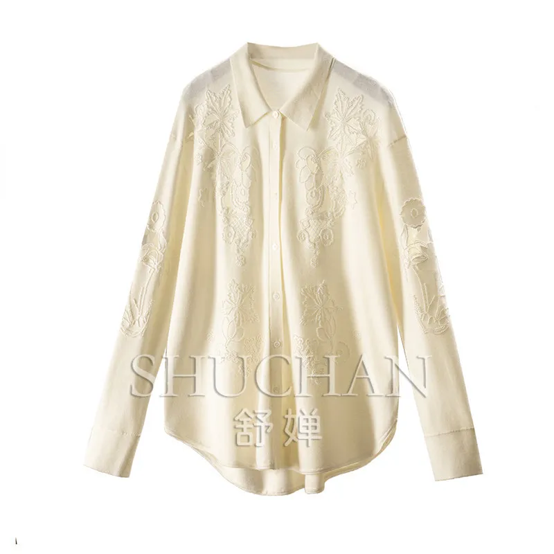So Beautiful Heavy Industry Beads 60 Worsted Wool Knitted Sweater Cardigan Women's 28F3 Casaco Feminino