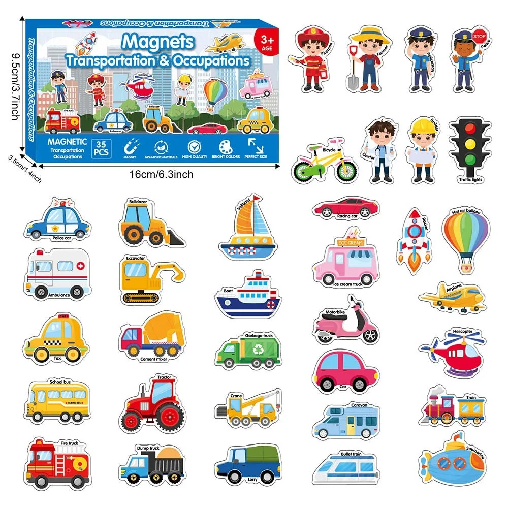 Cartoon Refrigerator Magnet Multicolor Alphabet Number Magnetic Animal Food Vehicle Magnetic Magnetic Fridge Sticker