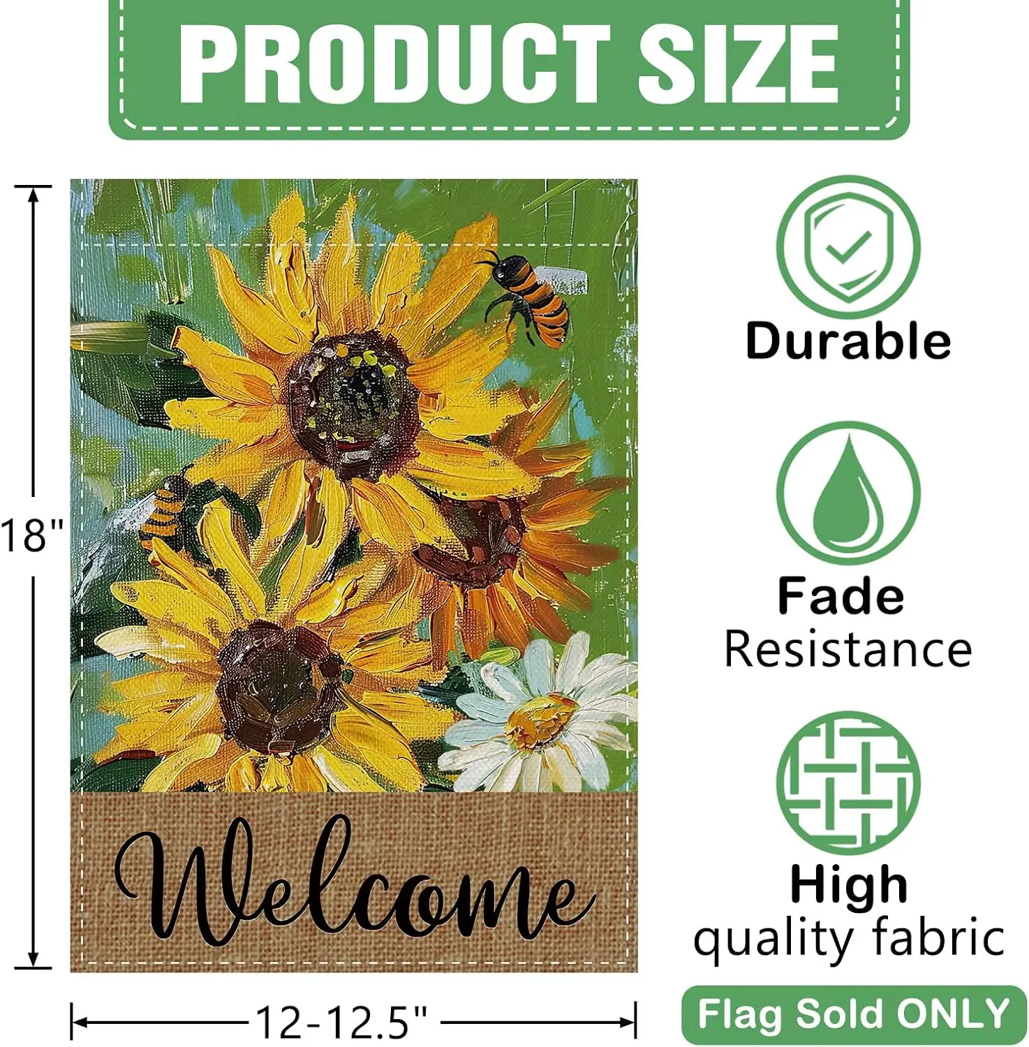 Dyrenson Welcome Spring Summer Sunflower Decorative Garden Flag, Fall Oil Painting Flower Bumble Bee Yard Outside Home Decor kkz