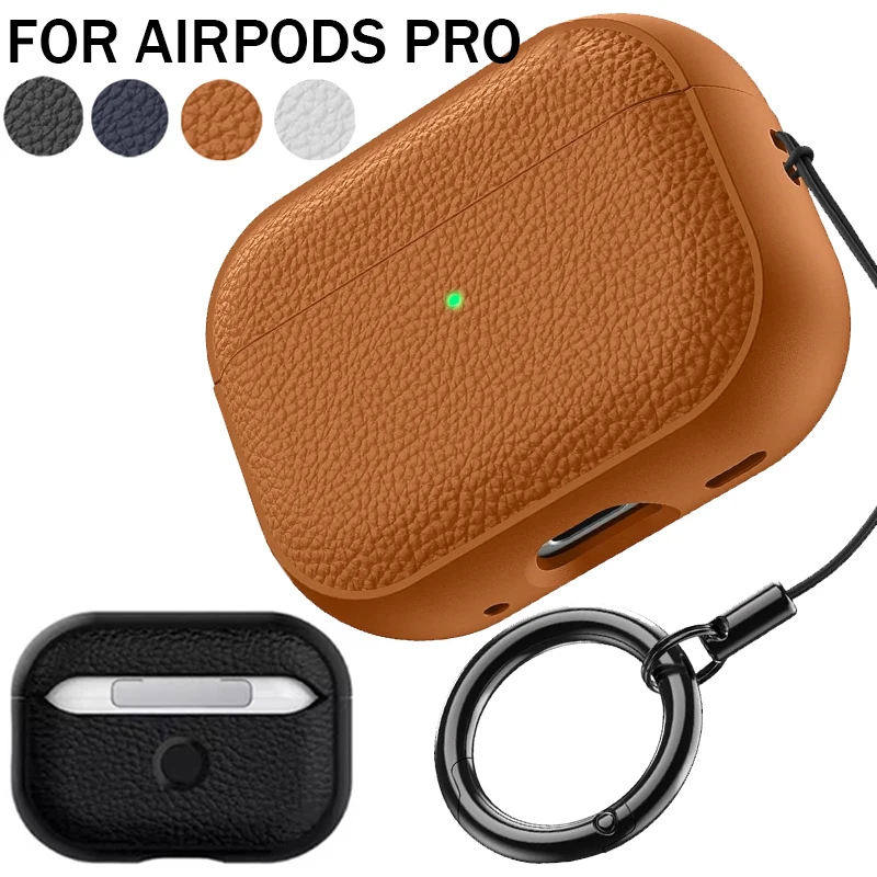 Funda para auriculares AirPods 4 3 2 1, textura de cuero, TPU, a prueba de golpes, con llavero, para Apple Airpods Pro 1ª y 2ª generación