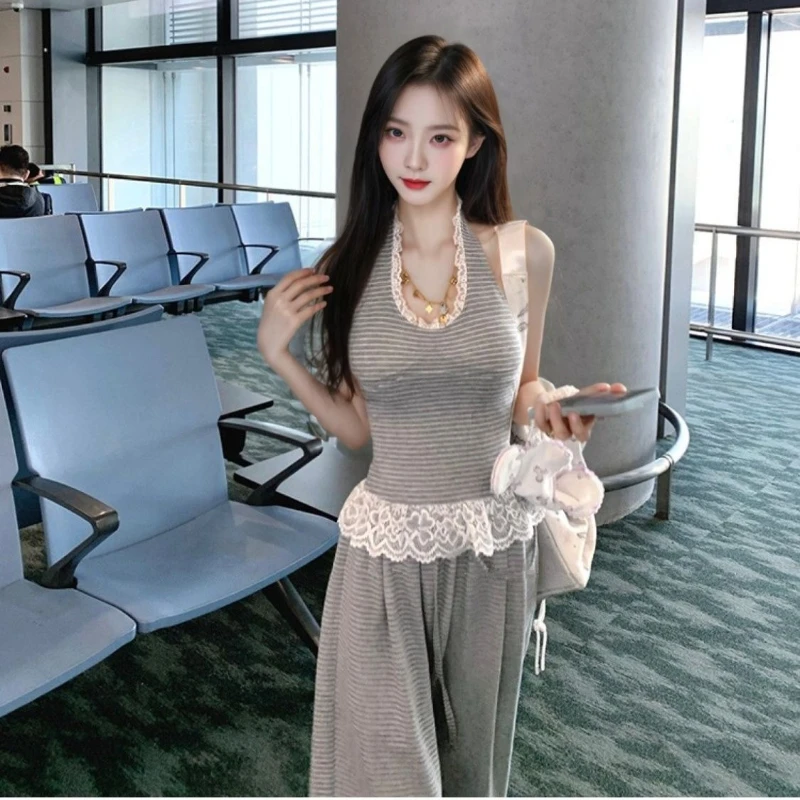 와이드 레그 여성 바지 저렴한 풀 의류 세일 캐주얼 엘레강스 한국 스타일리쉬 맞춤 그룹 시크 여성 바지 투피스 세트