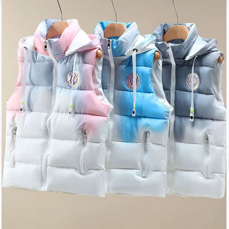 Otoño Invierno nuevo chaleco de algodón ligero y fino con cuello levantado para mujer, chaleco ajustado a la moda sin mangas con gradiente cálido para mujer